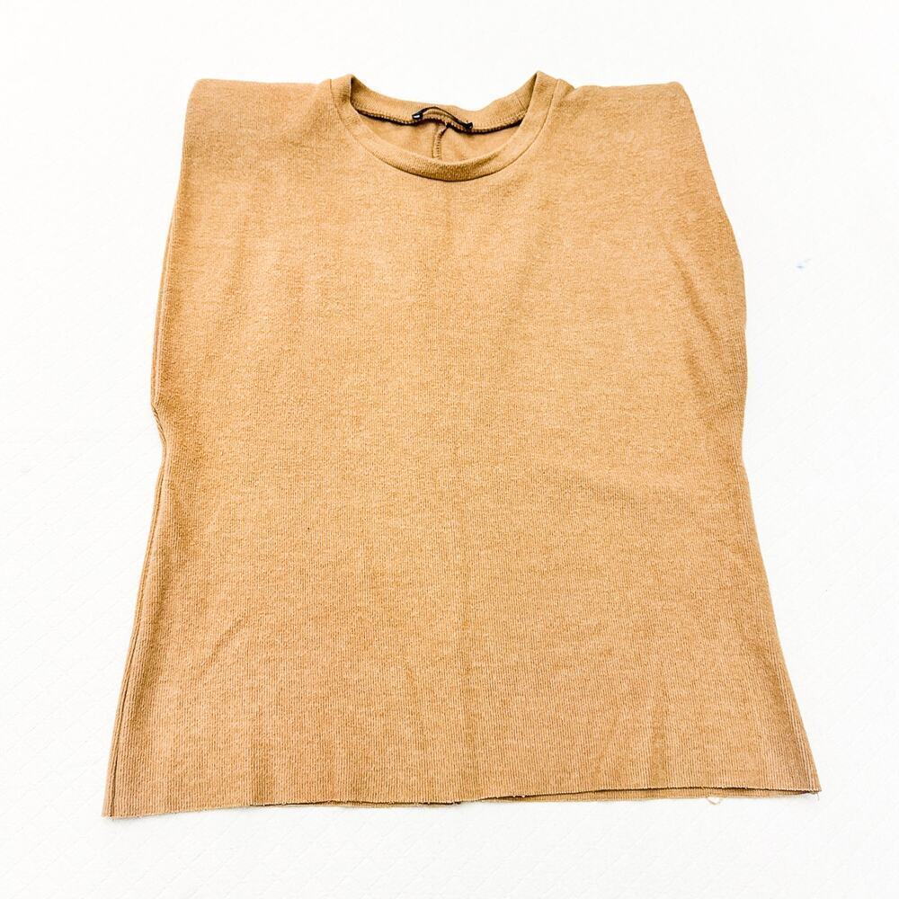Zara Shoulder Pad Shaped Beige Light Brown Sleeveless Top SIze Small